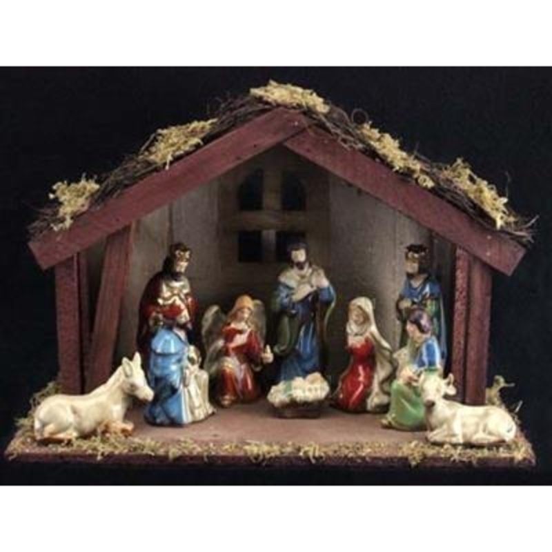 This 11 piece nativity set consists of all the traditional characters. Displayed in a rustic wooden stable this Christmas classic will become a family favourite year after year. Approx size (LxWxD) 19x29.5x12cm